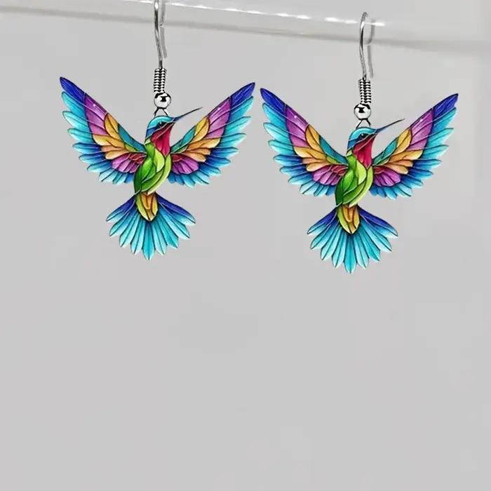 FTCY acrylique colibri boucles d'oreilles pour femmes Style rétro coloré oiseau