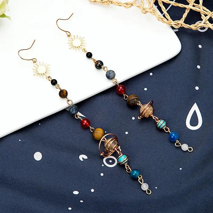 Boucles d'oreilles soleil cosmique en cristal terre saturne