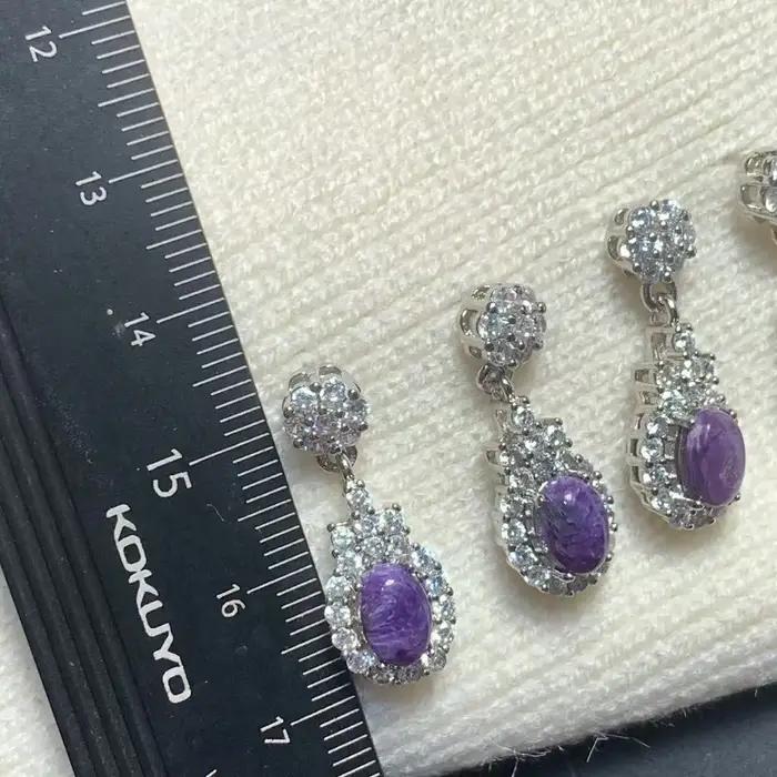 Boucles d'oreilles vintage en charoïte naturelle, simples, classiques, rondes, bijoux en pierres pré