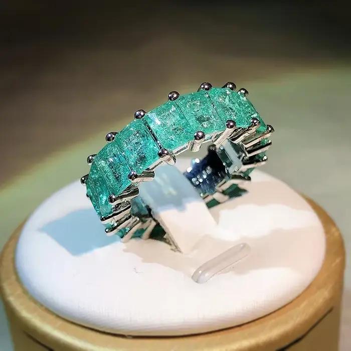 Paraiba-Bague de fiançailles en pierres précieuses pour femme, argent regardé 925 brillant, incrusté de pierres légères, bijoux élégants de luxe, mode