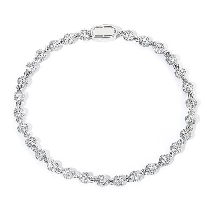 Bracelet en diamant avec perles rondes pour femmes, plaqué or de 4mm, boucle à ressort, accessoires