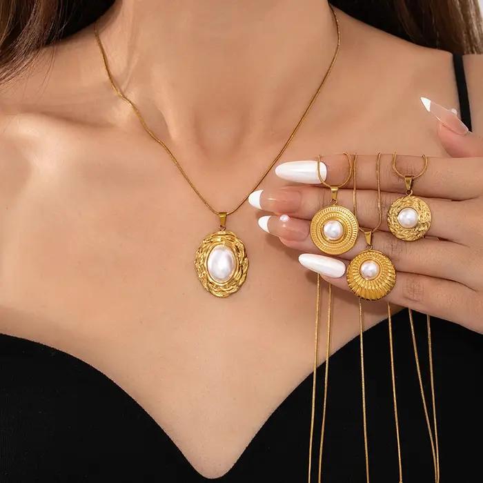Collier pendentif rond ovale en acier inoxydable 316L ANENJERY pour femmes