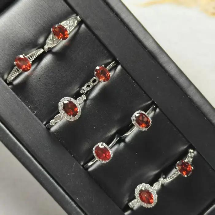 Naturel Nouveau grenat rouge ovale à facettes divers types Conception de bague Tendance et polyvalente Simple
