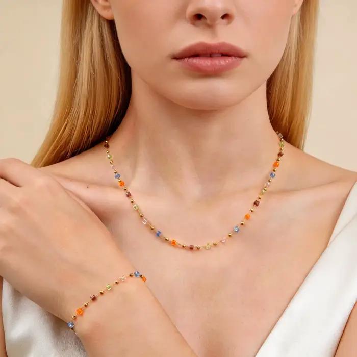 Bracelet en perles de cristal colorées pour femmes, chaîne de perles géométriques, bracelets en acier inoxydable, bijoux bohèmes, cadeau