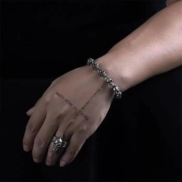 Bracelet de moto en argent S925 style gothique américain fait main vintage punk bijoux squelette pour homme et femme occasions spéciales