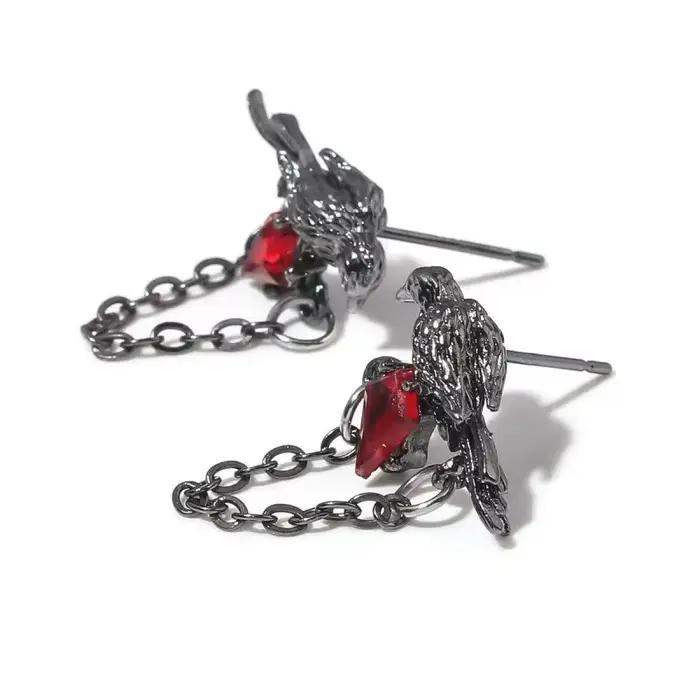 Boucles d'oreilles gothiques en forme de corbeau rouge et noir pour femmes, style néo-gothique, accessoires de fête de vacances, boucles d'oreilles de personnalité uniques à la mode