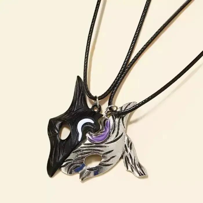 Collier Antique plaqué argent, 2 pièces, Style Vintage, pendentif périphérique de la ligue des légendes, mouton et loup, bijoux