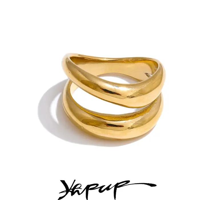 Bague géométrique double couche en métal acier inoxydable or PVD pour femmes soirée style mode occasions spéciales