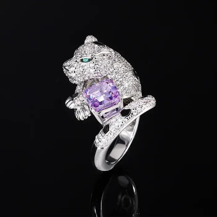 Bague réglable léopard de luxe en cristal multicolore pour femmes, bagues mignonnes et romantiques pour mariage et occasions spéciales