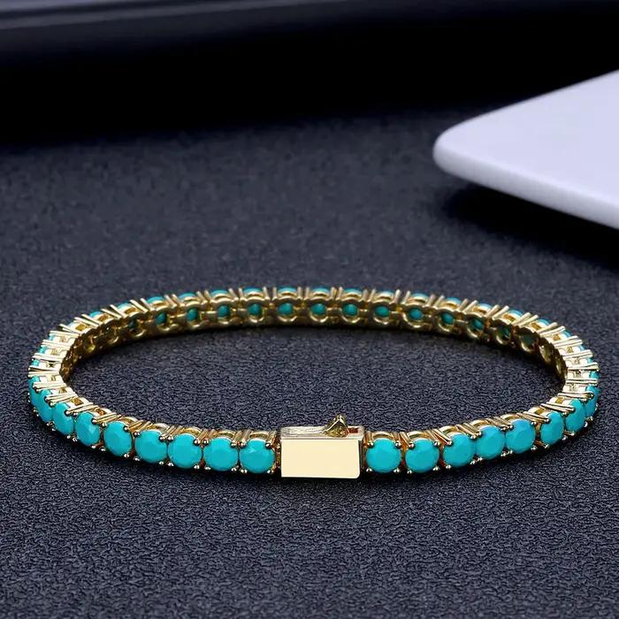 Nouveau bracelet de tennis de 4 mm avec laiton plaqué or et turquoise de haute qualité