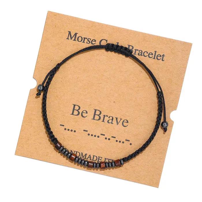 Bracelet Code Morse en bois ajustable avec perles pour hommes et femmes occasions spéciales sentiments éternels