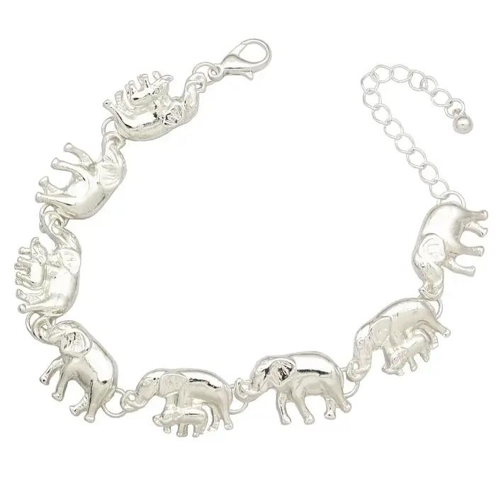 Bracelet à pendentif éléphant plaqué argent pour femme