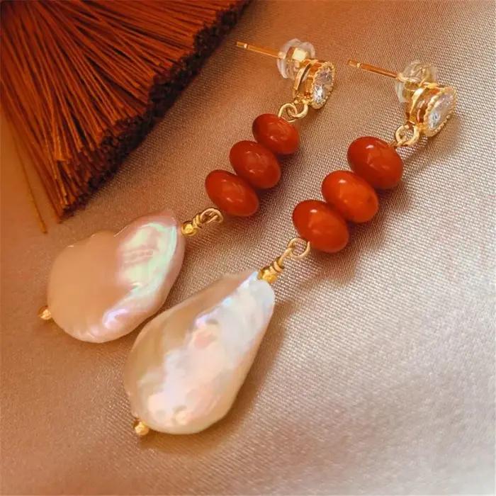 Boucles d'oreilles pendantes en perles d'eau douce naturelles pour femmes, perle de Campanrouge, or