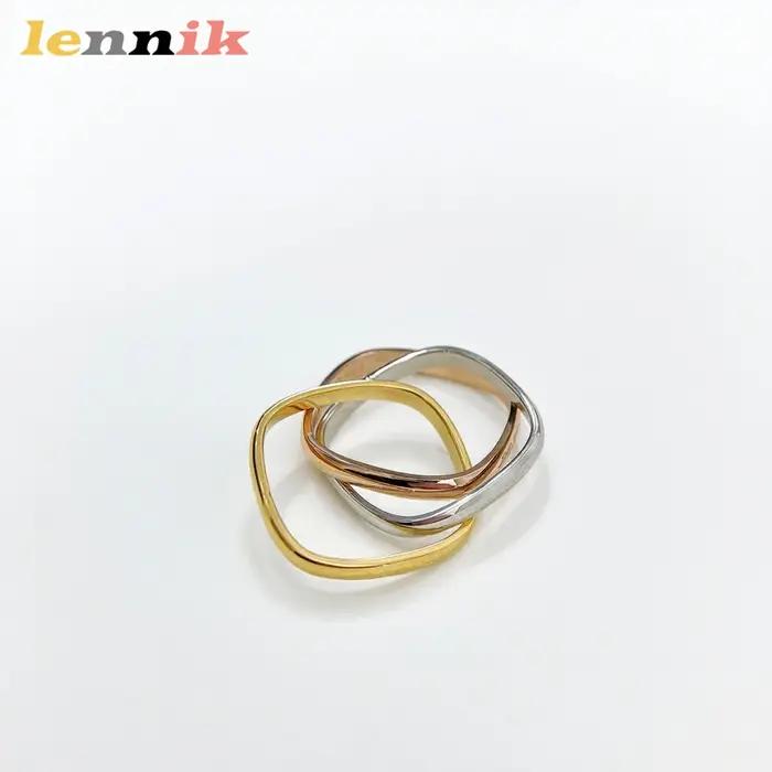 Lennik élégant 2025 nouvelle bague carrée pour femme à 3 couleurs et 3 anneaux
