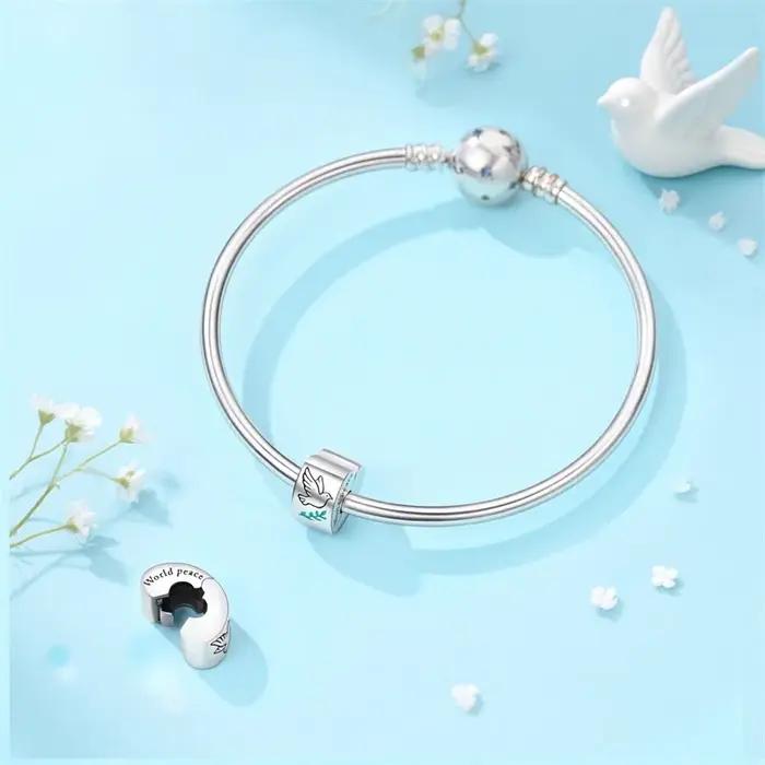 Breloque Perle Cœur Colombe de la Paix en Argent Sterling 925