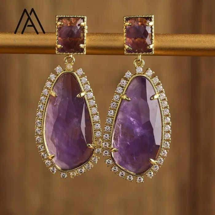 Boucles d'oreilles en pierres précieuses naturelles Amazonite Lapis Améthyste, boucles d'oreilles pl