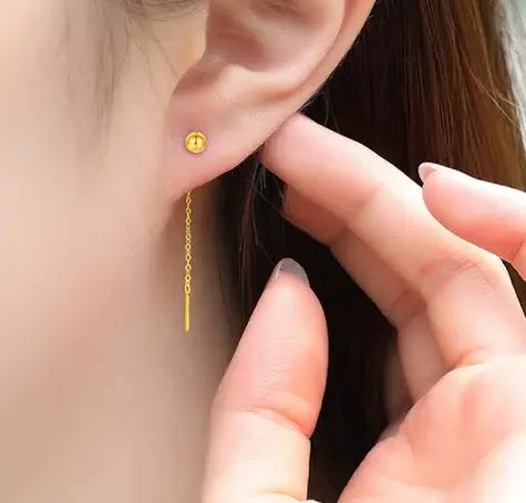 Boucles d'oreilles longues boule en or 18 carats pour femmes