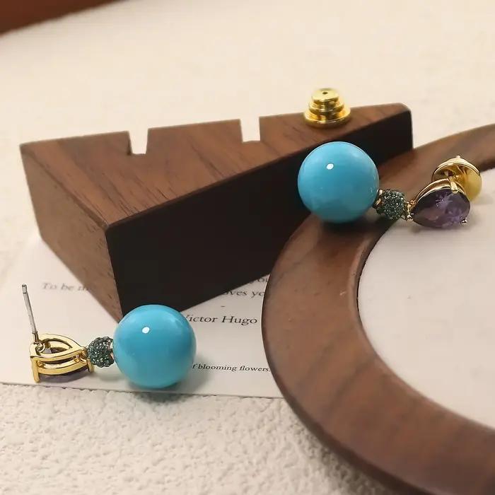 Boucles d'oreilles élégantes en zircone Turquoise violette