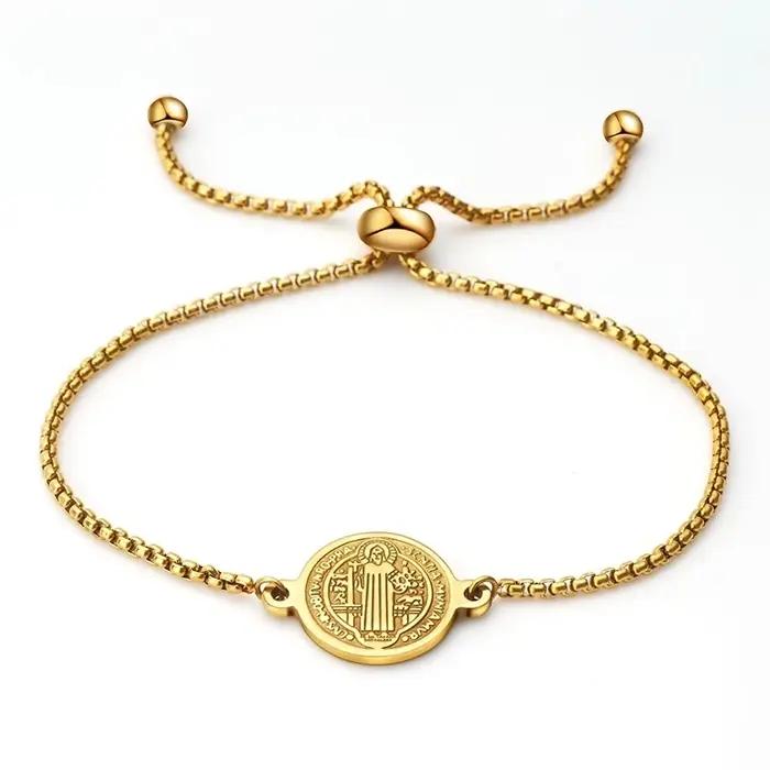 Bracelet médaille de Saint benoît en acier inoxydable