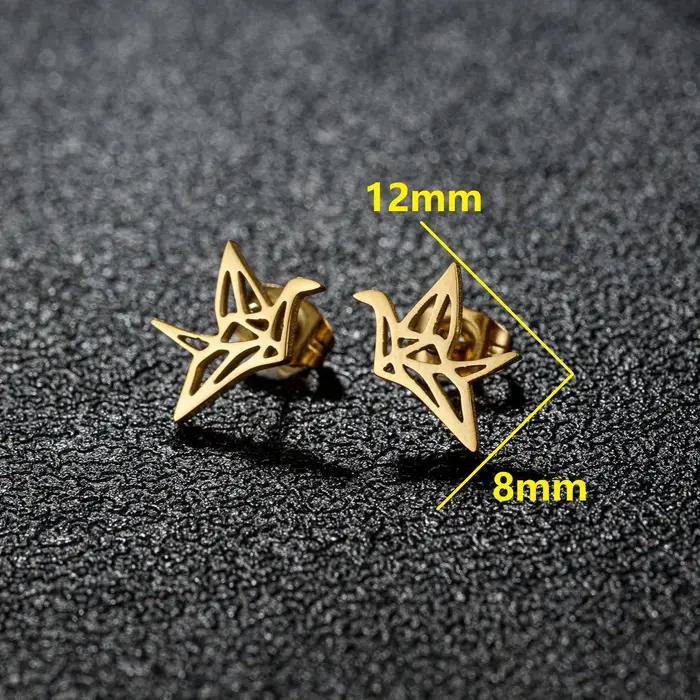 Boucles d'oreilles à tige de grue d'origami sauvage pour femmes