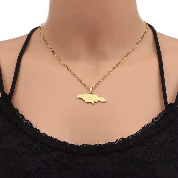 Collier avec pendentif carte de la jamaïque en acier inoxydable, pour femmes et hommes, couleur or et argent, breloque à la mode, bijoux jamaïcaines, cadeaux