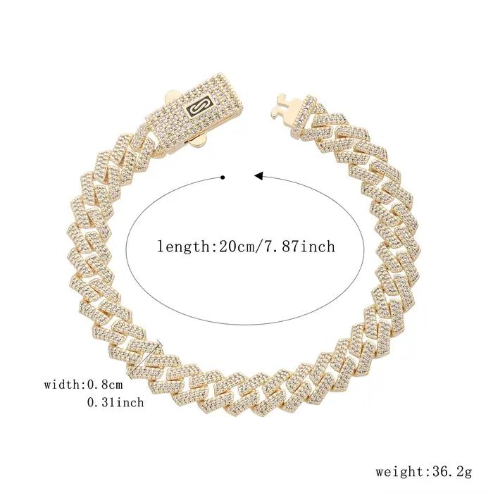 Bracelet plaqué or 14 carats entièrement serti de diamants et de zircone, taille 8N 10N, bijoux de s