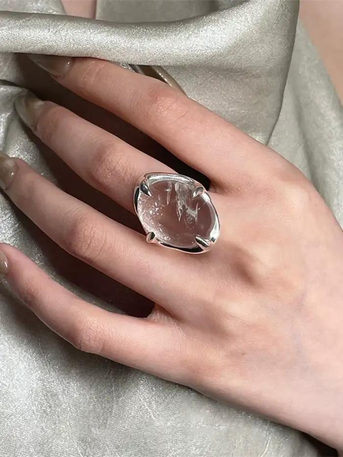Anneau géométrique transparent en métal avec zirconium pour femmes, bague de cocktail ajustable, cadeau pour mère, épouse, meilleure amie, occasions spéciales