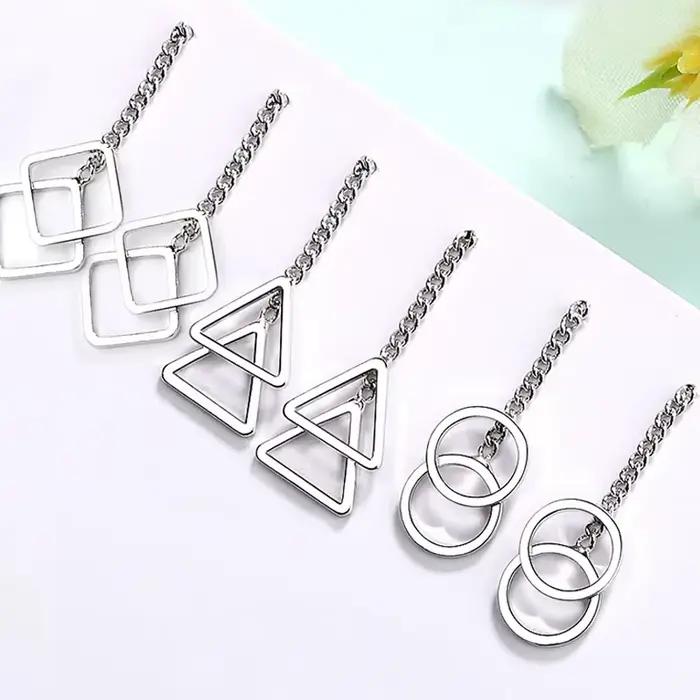 Boucles d'Oreilles Géométriques en Argent Sterling 925 Pour Femmes Occasions Spéciales Partie Mariage Engagement Anniversaire