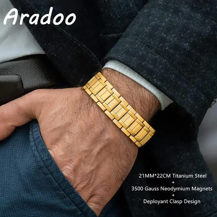 ARADOO 3500 Gauss néodyme magnétique titane acier Bracelet pour hommes avec fermoir déployant conception