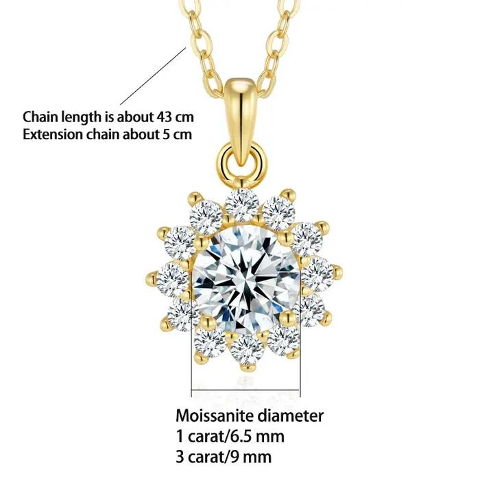 Collier pendentif en moissanite de haute qualité avec un motif tournesol, fabriqué en argent sterlin