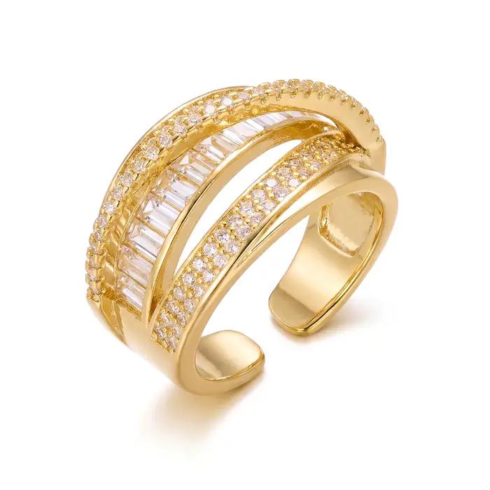 Bague classique couleur or à large ouverture pour femme, zircone brillante de luxe, ajustable, bijou