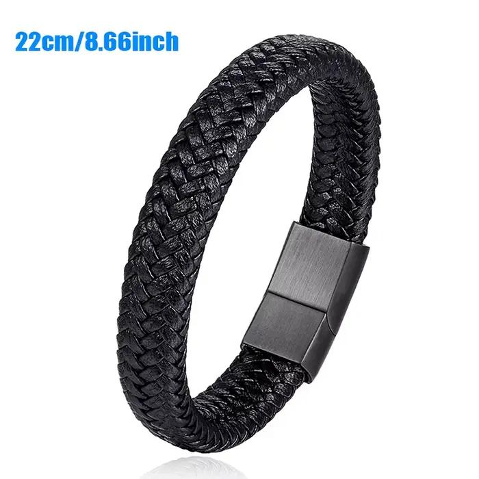 Bracelet classique en cuir noir pour hommes, bijoux à main, beau cadeau