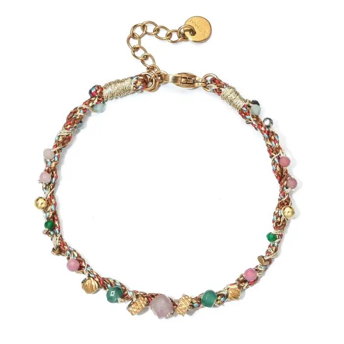 Bracelet en corde tressée colorée mélangée en pierre Boho de style français, perles en acier inoxydable plaqué or 18 carats, réglable, bijoux