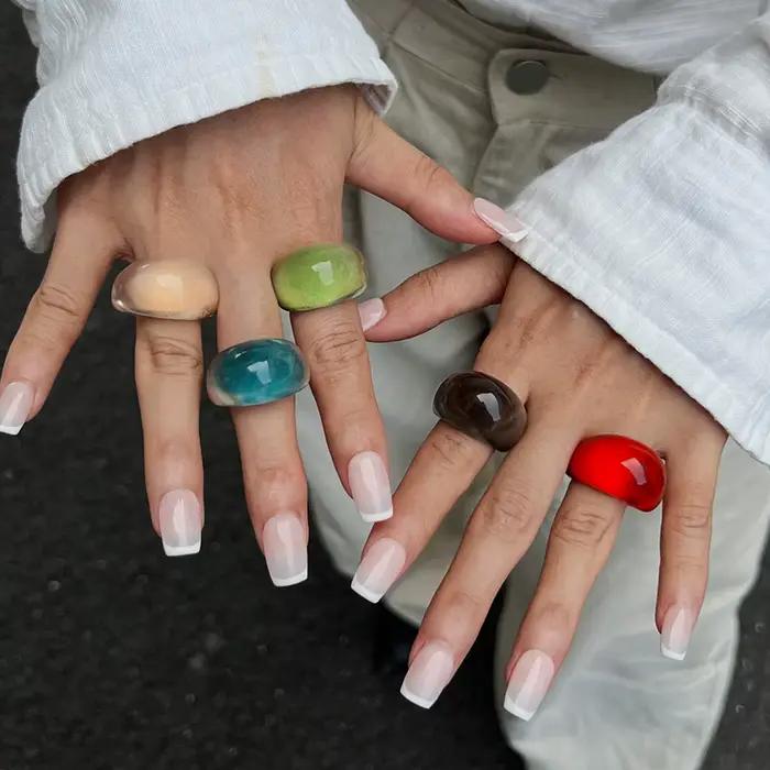 Large bague résine géométrique à la mode pour femmes, bague punk originale pour soirée festive