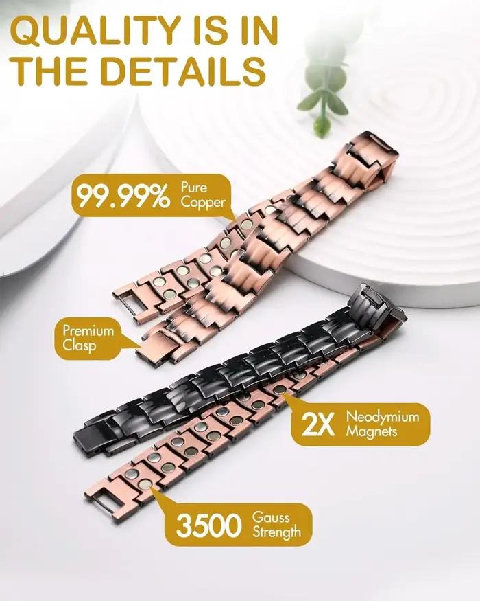 Bracelet Magnétique en Cuivre Pur Géométrique à Double Nucléostrength Bracelets Chaîne et Maillons Unisexe Occasions Spéciales Sport Santé