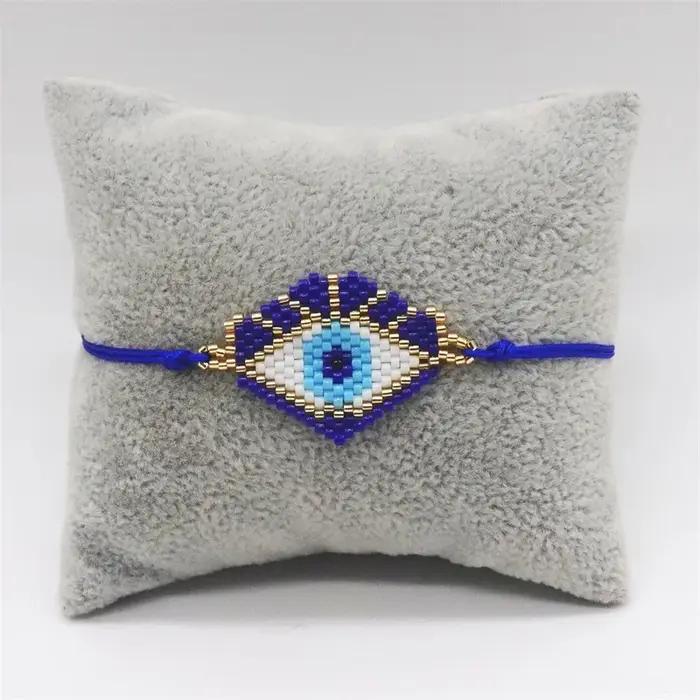Bracelet Mauvais Œil Turc Bohème avec Perles Miyuki Colorées Tissé à la Main pour Femmes Protection Chance Mode