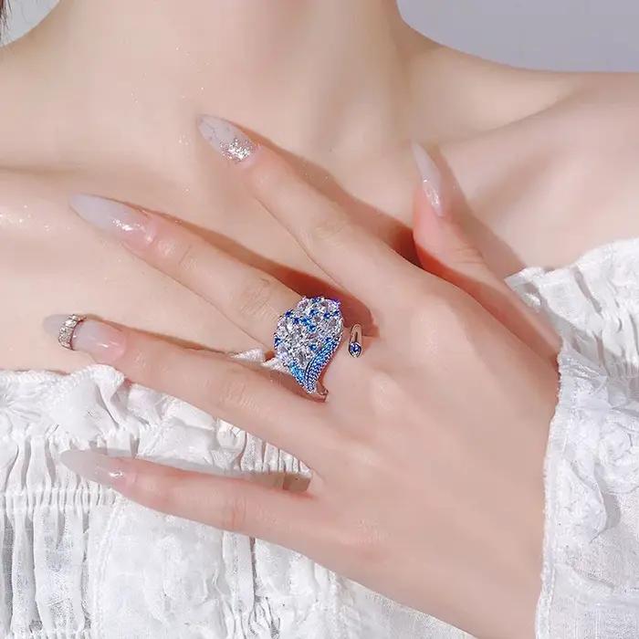 Bague ajustable en forme de feuille pour femme