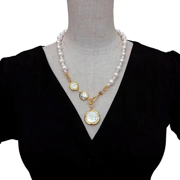 Y · YING-Collier Ras du Cou en Perle de Pomme de Terre Blanche