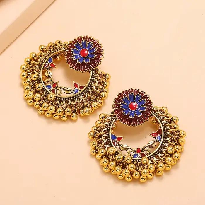 Jhumka-Boucles d'oreilles pendantes indiennes pour femmes et filles