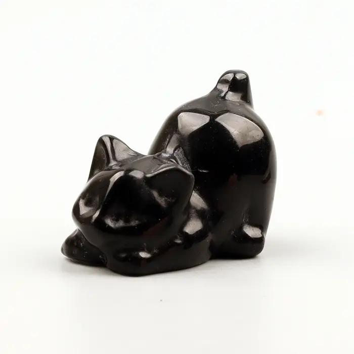 Figurine de chat mignon en quartz rose sculpté, pierre naturelle, jouet de dessin animé, mini artisanat en jade, décoration chakra en obsidienne