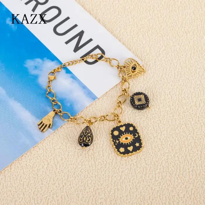 Bracelet Porte-Bonheur Œil Protecteur Acier Inoxydable Plaquée Or Bijou Bohème Protection Féminin Occasions Spéciales