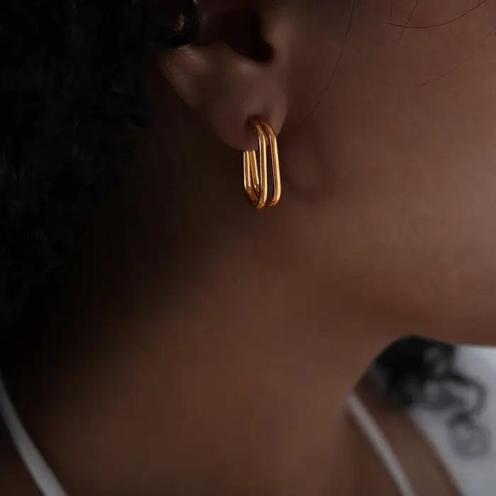 Boucles d'Oreilles Géométriques Carrées pour Femme, Rectangulaires, en Métal localité, Nouvelle Coll