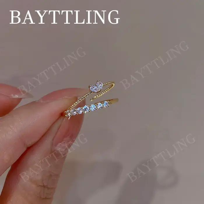 Bague ouverte en argent Sterling 925 pour femmes, breloque en forme de cœur scintillant, en Zircon, à la mode, Punk, cadeau de fête, bijoux de noël