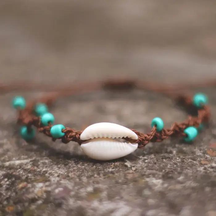 Noter bohême macramé Bracelet réglable unisexe plage coquille Braslet 4mm bleu Howlite Bracelet à la