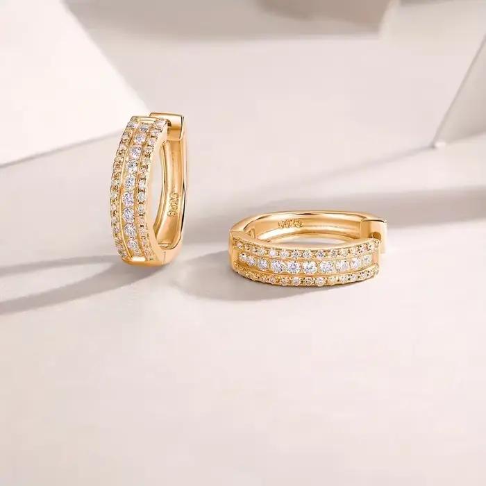 JIUZUAN-Boucles d'Oreilles Tricolores Moissanite pour Femme, Clous Plaqué Argent 925, Platine 18K, Bijoux Brillants avec Certificat