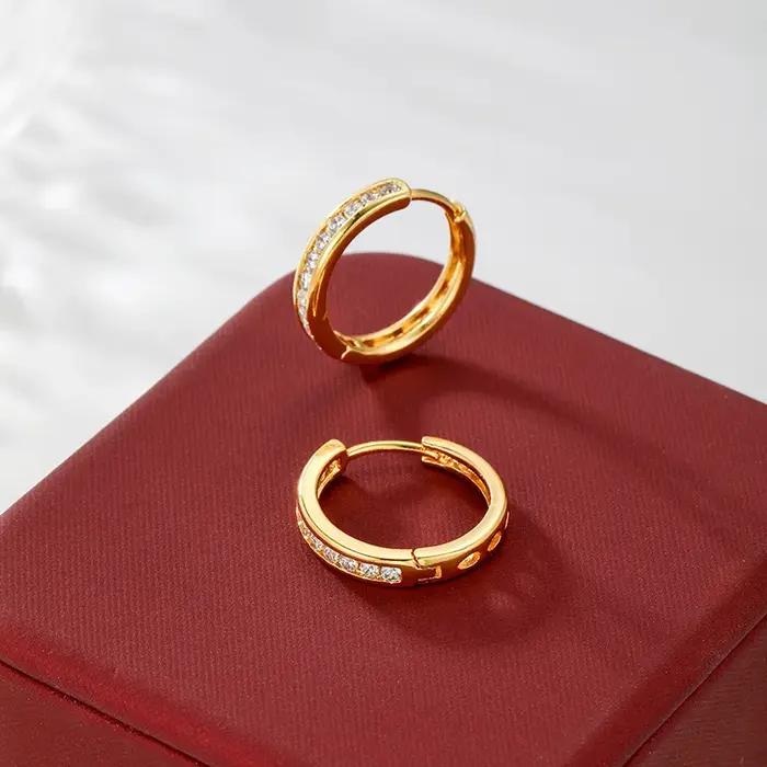 Boucles d'oreilles de luxe en or pur 24K 9999 pour femmes, boucles d'oreilles en diamant