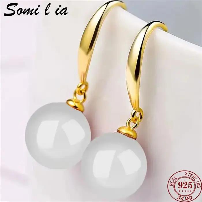 Boucles d'oreilles en jade Hetian pour femmes occasions spéciales engagement plaquées rhodium imitation 925 argent sterling style classique somilia