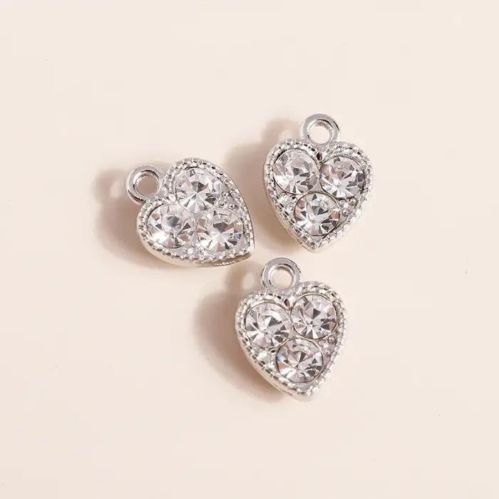 10 pièces 10*13mm or argent couleur cristal coeurs breloques pour colliers boucles d'oreilles faisant des accessoires
