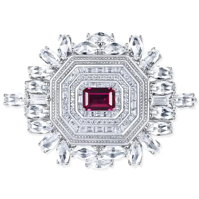 Wuiha 925 argent Sterling laboratoire saphir rubis haute teneur en carbone diamant pierres précieuses broche broches Corsage Cocktail collier bijoux fins
