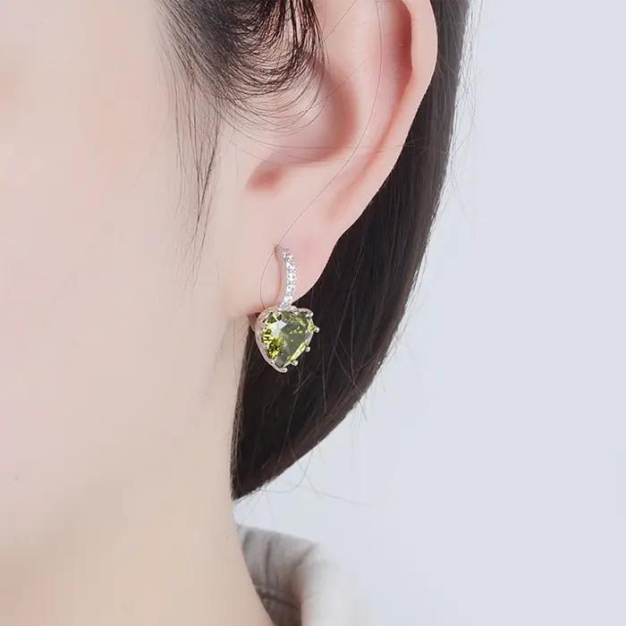 Mignon coeur coloré réel pur 925 bijoux en argent Sterling cubique zircone pierre boucles d'oreilles mode femmes favoris boucle d'oreille